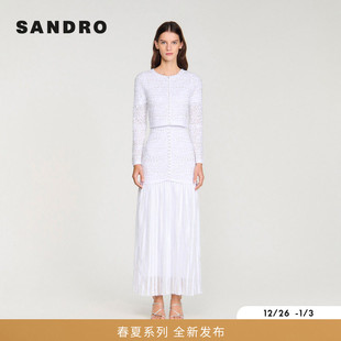新款 白色仿珍珠镂空花纹圆领针织衫 女装 时尚 法式 SANDRO2026春季