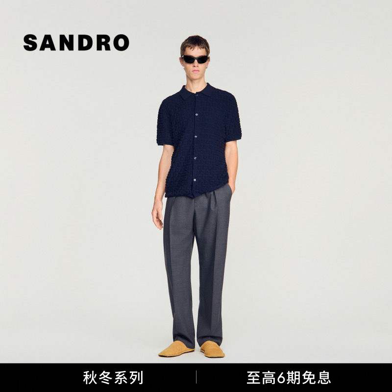 SANDRO方格肌理针织上衣图片