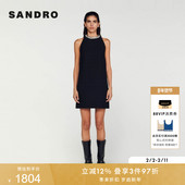 SANDRO秋冬女装 花呢连衣裙 直筒短款 法式 优雅气质黑色仿钻圆领无袖