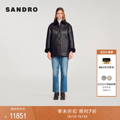 季 都市游牧复古羊皮革黑色毛领皮衣 末7折SANDRO2025秋冬新款 女装