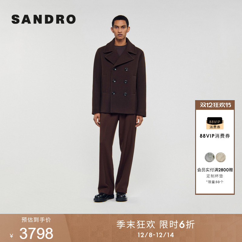 SANDRO法式棕色双排扣夹克外套