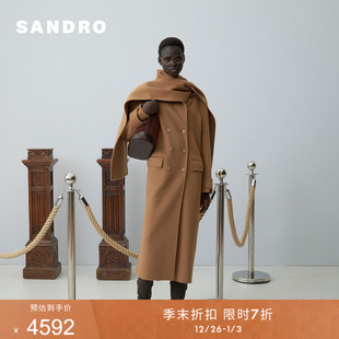 迪木尔风绵羊毛可拆卸领毛呢大衣 女装 季 末7折SANDRO2025秋冬新款
