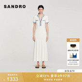 简约气质白色撞色毛边牛仔镂空长款 SANDRO春夏女装 法式 针织连衣裙