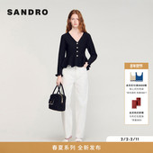 新款 荷叶下摆褶皱木耳边袖 女装 SANDRO2026春季 法式 时尚 口针织开衫
