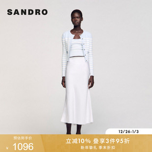 气质素白色LOGO腰边长款 SANDRO2025春季 时尚 法式 高腰半身裙 女装