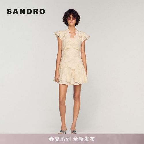 SANDRO拼接荷叶边连衣裙