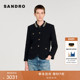末7折SANDRO2025秋冬新款 女装 法式 季 黑色针织条纹短款 花呢外套