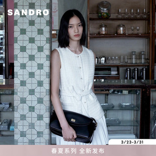 无袖 女装 粗花呢马甲拼百褶裙下摆假两件连衣裙 新款 SANDRO2026春季