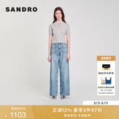 线上限定SANDRO2025秋冬女装 法式 绵羊毛灰色仿珠饰针织内搭毛衣