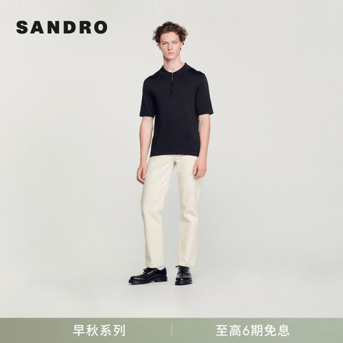 sandro男装短袖拉链领针织polo衫