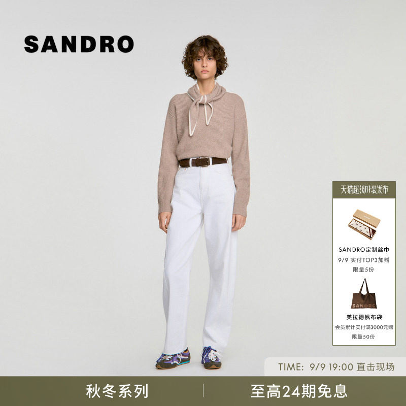 SANDRO围巾领系带套头针织上衣图片