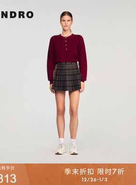 季末7折SANDRO2025秋冬新款女装法式编织感半开领套头针织衫上衣