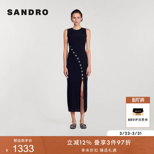 黑色金属圆环侧开衩修身 气质时尚 针织连衣裙 法式 SANDRO秋冬女装