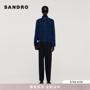 米卡同款 法式 SANDRO2026春季 男装 简约翻领正面双口袋外套 新款