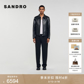 百搭羊皮革黑色质感拉链皮革外套 法式 季 末6折SANDRO2025秋冬男装