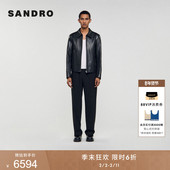 男装 季 末6折SANDRO2025秋冬新款 百搭羊皮革黑色质感拉链皮革外套