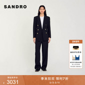 季 外套 通勤高知风黑色双排扣平驳领西装 末7折SANDRO秋冬女装 法式