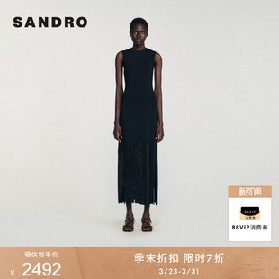 拼接仿钻流苏裙摆黑色无袖 法式 连衣裙 末7折SANDRO2025秋冬女装 季