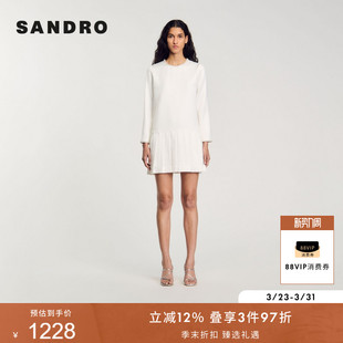 款 优雅圆领仿钻圆领百褶短款 女装 气质时尚 连衣裙 法式 SANDRO秋季