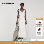新款 女装 法式 SANDRO2026春季 白色细吊带V领修身 鱼尾裙摆连衣裙