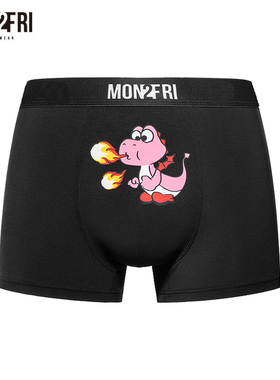 mon2fri男士内裤莫代尔黑色可爱卡通恐龙图案四角裤内裤情侣礼物