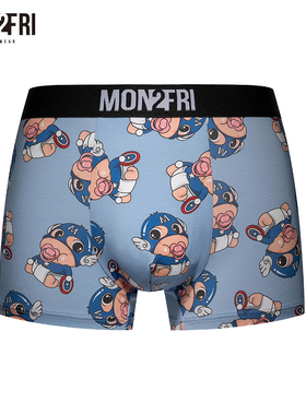 mon2fri男士内裤蓝色莫代尔趣味印花队长宝贝四角裤潮送男生