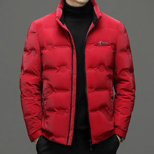 90%白鸭绒红色短款 羽绒服长袖 立领加厚保暖羽绒外套 男士 2025冬季