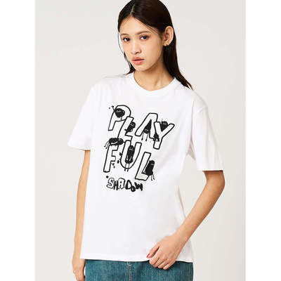 E2079影子PLAYFUL日系小众纯棉t恤女短袖夏季圆领亲子装个性白tee