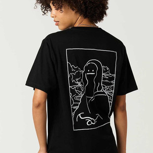 日系小众影子先生恶搞梦娜丽莎纯棉t恤女短袖口袋夏季圆领休闲tee