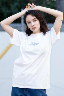 日系xgirl闪耀刺绣字母短袖女t恤宽松重磅纯棉夏季白色圆领bf上衣