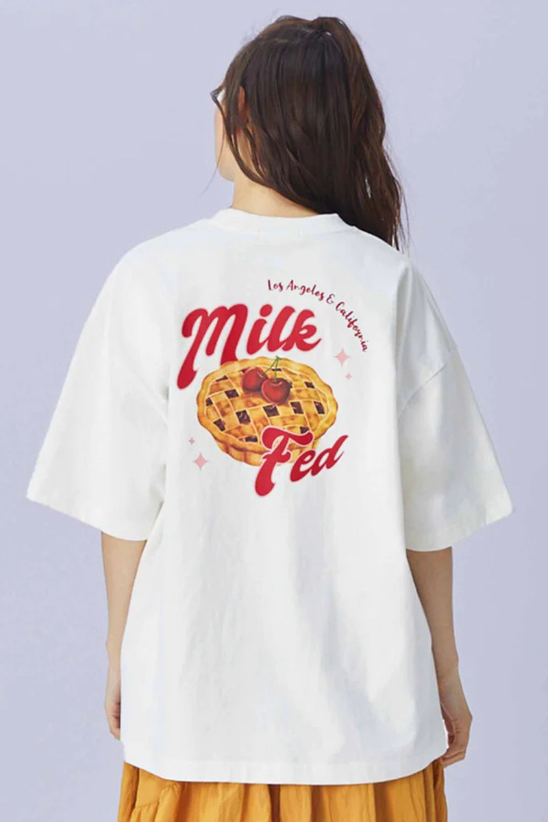 日系小众milk樱桃派可爱印花重磅纯棉夏短袖t恤女半袖圆领宽松tee