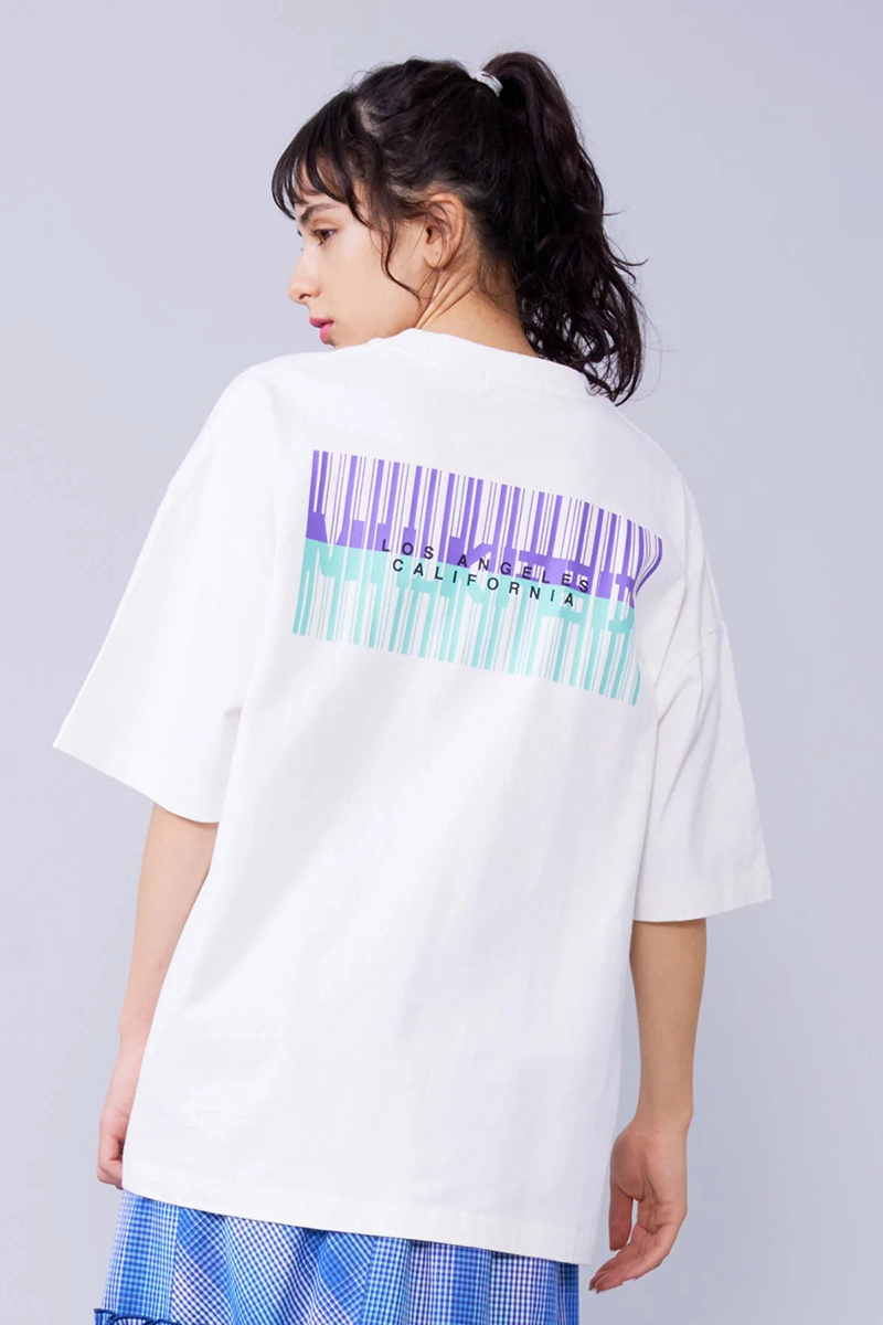 日系milk 2tone条形码字母logo短袖t恤女宽松简约重磅纯棉夏季tee