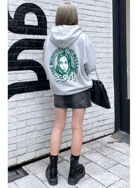 E1498日系小众街头潮流女头像字母图案套头连帽卫衣女上衣hoodie