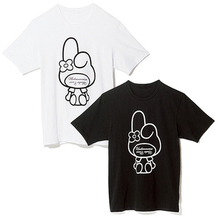日系小众uc美乐蒂小兔子卡通印花t恤女短袖重磅纯棉宽松bf风上衣