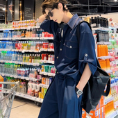 长裤 夏季 休闲垂感宽松两件套 套装 男莱德搭配五分袖 薄牛仔短袖 衬衫