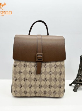 SEOSEOO九州袋鼠女包正品2025新款时尚印花双肩包旅游单肩包78641