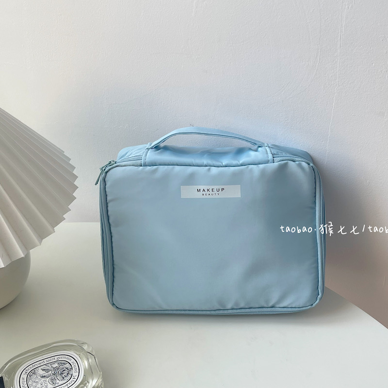 纯色粉色化妆包大容量带小包包复古ins小众便携化妆品拉链收纳包