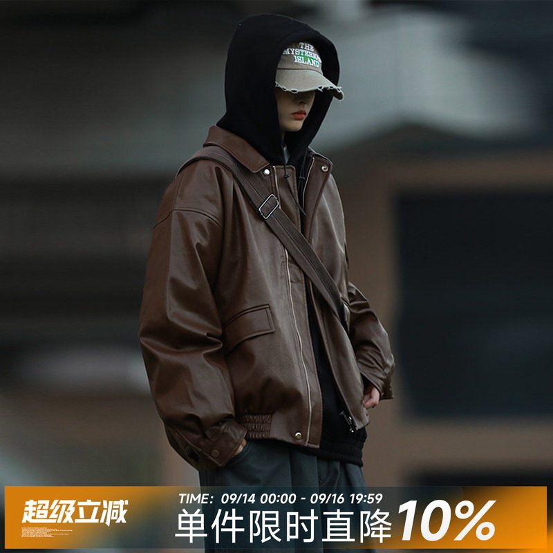 嘿马七作日系翻领皮衣外套										