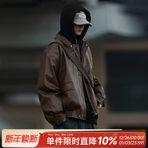 嘿马七作日系翻领皮衣外套