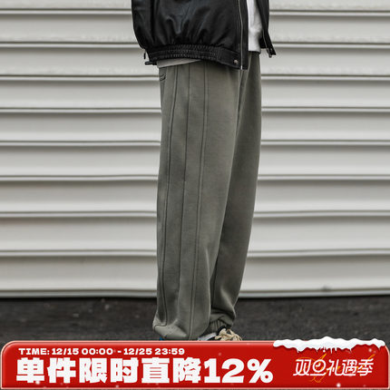 380g重磅加绒嘿马七作冬季男士拼接锥形束脚裤子宽松休闲卫裤潮牌