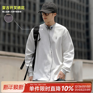 T恤宽松休闲打底衫 长袖 男士 250g新疆长绒棉嘿马七作日系复古秋季