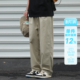 宽松休闲户外长裤 嘿马七作日系复古男女春秋款 刺绣logo潮牌直筒裤