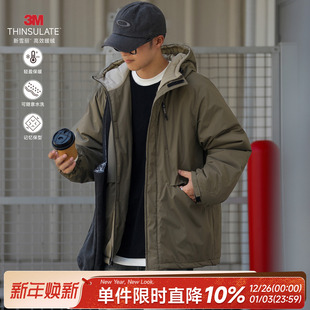 3M雪丽棉嘿马七作冬季 连帽外套休闲加厚棉服宽松棉衣 日系复古男士