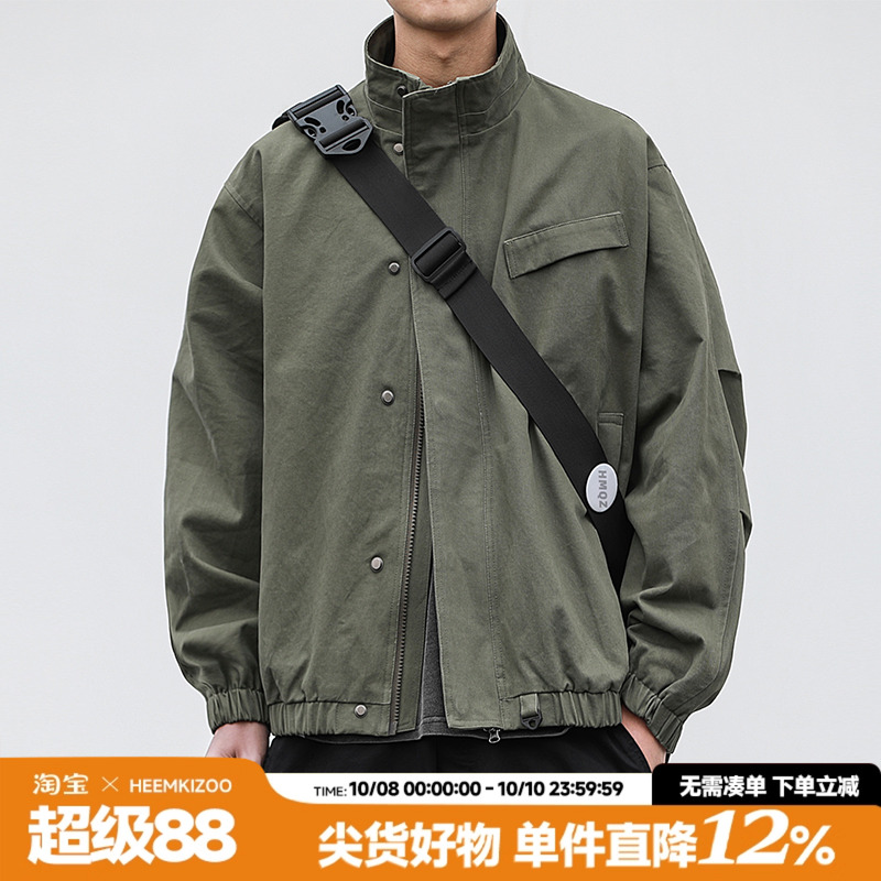 嘿马七作立领工装外套春秋款