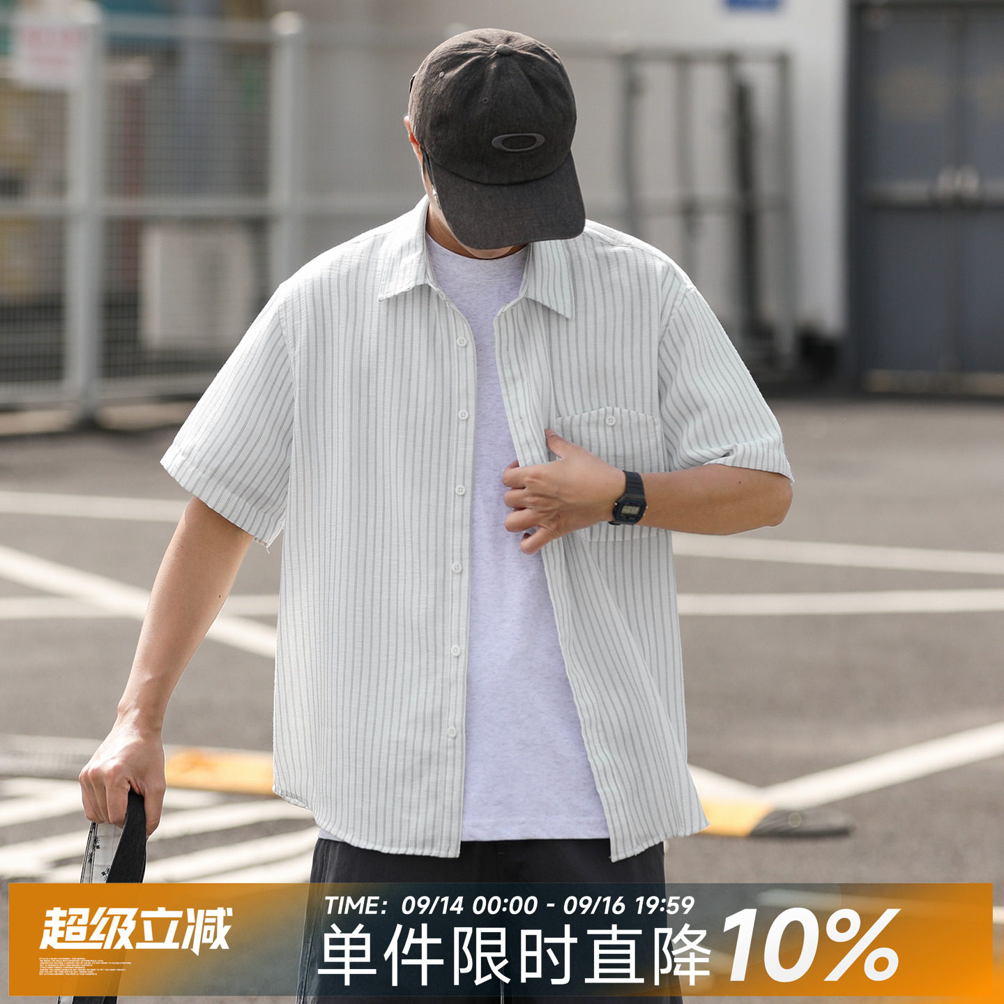 日系夏季新款竖条纹短袖衬衫薄款外套休闲宽松半袖衬衣男款上衣潮图片