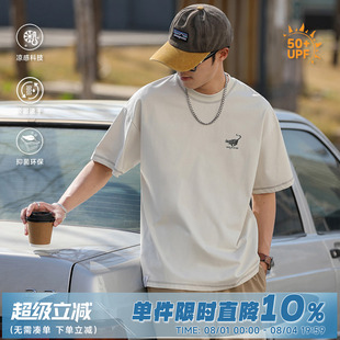 250g重磅嘿马七作索罗娜UPF50+日系凉感夏圆领印花短袖T恤男速干