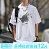 龙年限定260g重磅嘿马七作日系春夏款 涂鸦手绘宽松印花T恤男 短袖