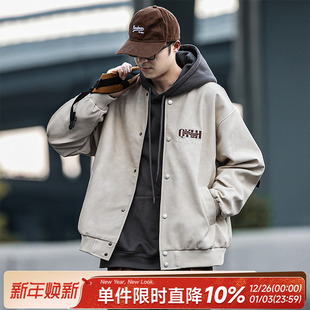 夹克外套潮 户外工装 嘿马七作日系复古春秋男士 宽松休闲棒球服美式