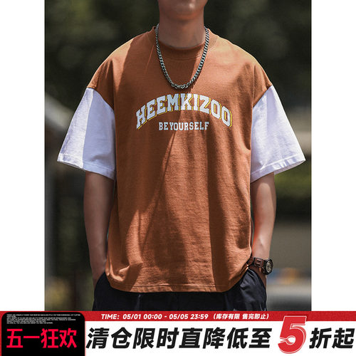 HEEMKIZOO拼色圆领情侣短袖T恤夏