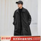 毛呢大衣男生外套潮 嘿马七作日系复古夹棉风衣人字纹星空呢中长款